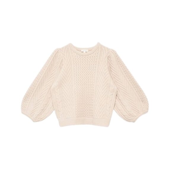 NWT Demylee Feline Sweater Womens Small Cream Buttermilk Crew Neck Fisherman NEW